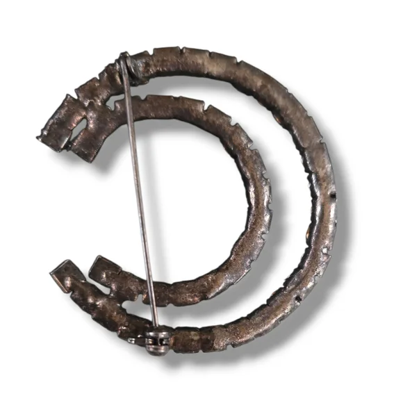 Vintage Silver Minimalist Crystal Moon Crescent Brooch - Picture 2 of 3